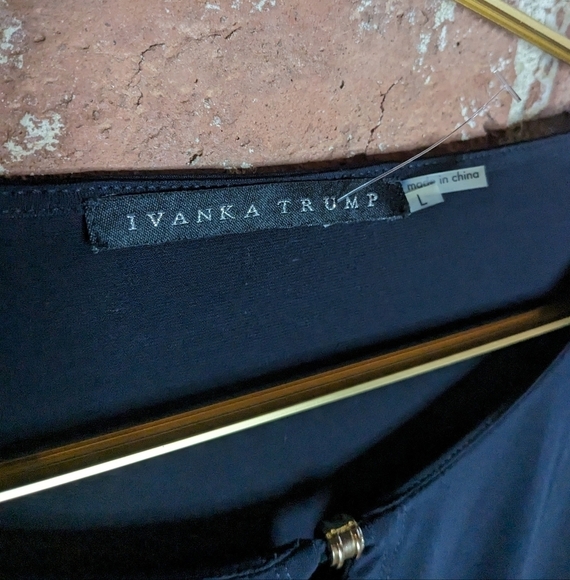 Ivanka Trump Large Deep Blue Long Sleeve Wrap Front Blouse‎ w/ Gold Accent - Picture 3 of 9